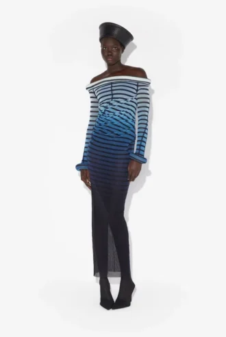 Das lange 3D-Streifen-Kleid