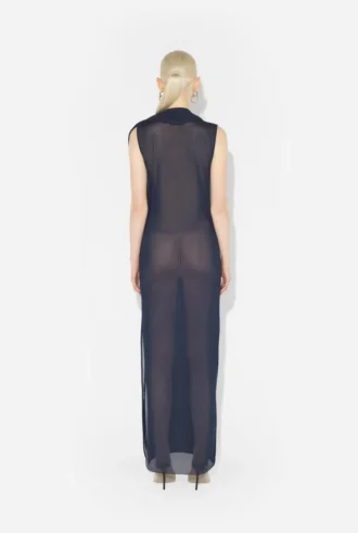 Das lange marineblaue bestickte Kleid