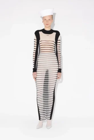 Das lange Mariniare-Kleid aus zwei Materialien